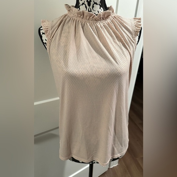 Adrianna Papell Tops - Adrianna Papell Lightweight Dotted Polka Dot High Neck Ruffles Blouse